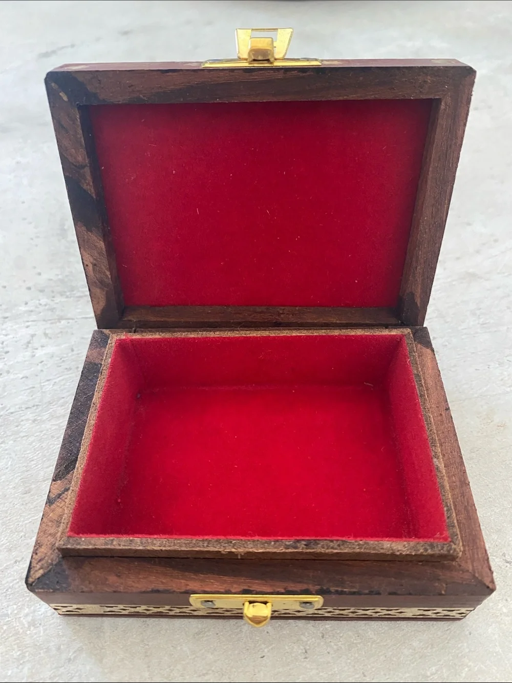 Vintage Wooden Velvet Jewelry Box Indian Elephant NWOT